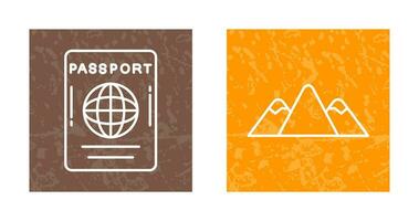 pasaporte y montaña icono vector