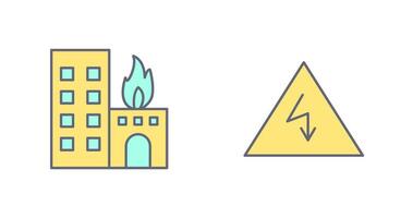 burning building and electricity danger Icon vector