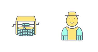Watwer Well and Gardener Icon vector