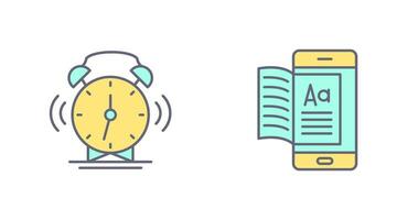 alarma reloj y libro electronico icono vector