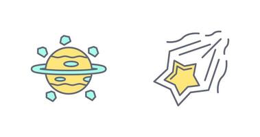 saturn and shooting star Icon vector