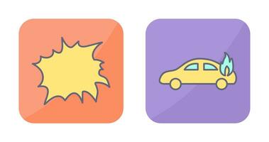 explosion and car on fire  Icon vector