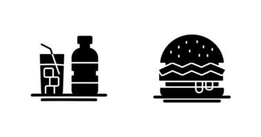 mineral agua y hamburguesa icono vector