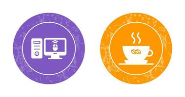 Desktop Computer and Coffee Cup Icon vector