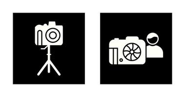 camera on stand and photographer Icon vector