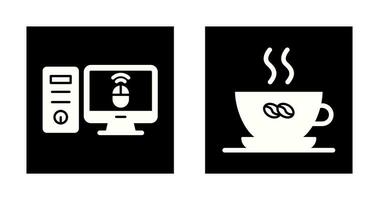 escritorio computadora y café taza icono vector