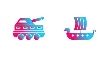 Infantry Tank and Viking Ship Icon vector