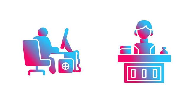 computadora trabajador y oficina recepción icono vector