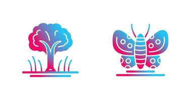 árbol y mariposa icono vector