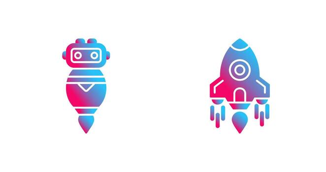 robot y cohete icono vector