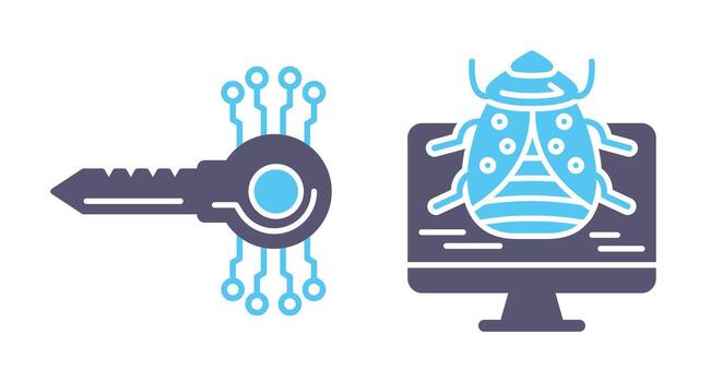 llave código y malware icono vector