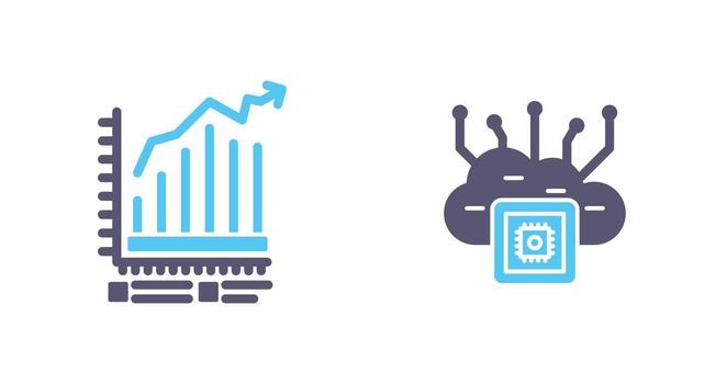 bar gráfico y nube informática icono vector