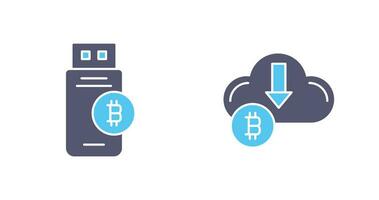 bitcoin USB dispositivo y abajo flecha icono vector