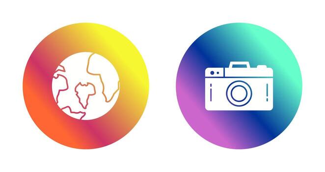 cámara y mundo icono vector