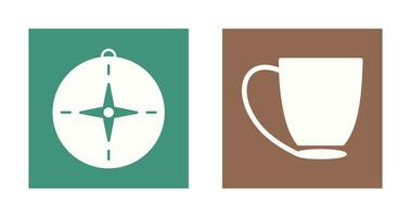 Brújula y café taza icono vector