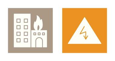 burning building and electricity danger Icon vector