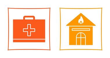 first aid and house on fire Icon vector