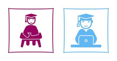 Studying on Desk and Student on Laptop Icon vector