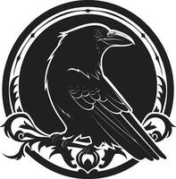 minimalista pájaro emblema negro cuervo monograma de honor vector