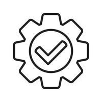 Check mark in gear icon, vector line icon with edtitable stroke.