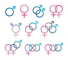 Sexuality and Gender Identity Icon Set, Bisexual, Straight, Homosexual, Pansexual, Male, Female, Transgender vector