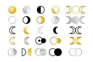 oro y negro creciente Luna iconos, Luna ciclo iconos, eclipse, creciente, etapas, astrología, horóscopo gráficos vector