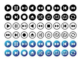 música iconos, video, registro, jugar botones, pausa, detener, adelante, hacia atrás, repetir, redondo círculo, medios de comunicación icono conjunto vector