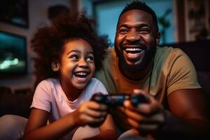 Father and Daughter Bond over Video Games Picture photo