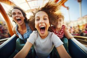 Thrilling Roller Coaster Ride at an Amusement Park photo