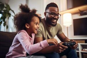 Father and Daughter Bond over Video Games Picture photo