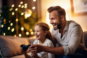 Father and Daughter Bond over Video Games Picture photo