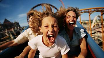 Thrilling Roller Coaster Ride at an Amusement Park photo