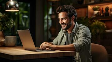 Man Surfing the Web on a laptop photo