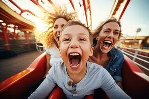 Thrilling Roller Coaster Ride at an Amusement Park photo