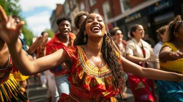 a group dancers among the crowd on the street photo