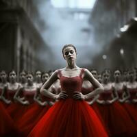 Dancer, ballerina among the dance troupe photo