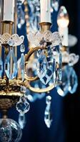 The intricate details of the crystal chandelier photo