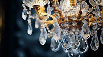 The intricate details of the crystal chandelier photo