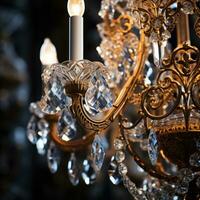 The intricate details of the crystal chandelier photo