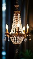 The chandelier hangs gracefully from the ceiling, adding a touch of elegance to any room photo