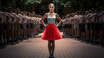 Dancer, ballerina among the dance troupe photo