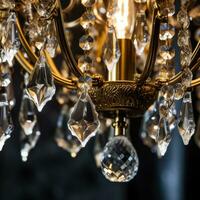 The intricate details of the crystal chandelier photo