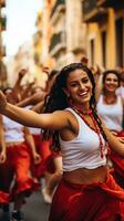 a group dancers among the crowd on the street photo