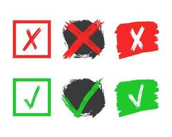 Hand drawn check and cross sign elements vector