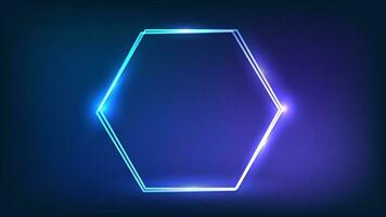 Neon double hexagon frame with shining effects vector