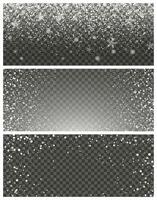 Snowfall and falling snowflakes on background. Set of three backdrops. White snowflakes and Christmas snow. Vector illustration