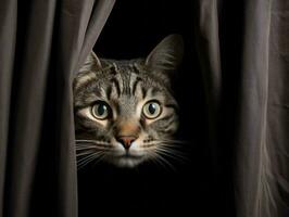 adorable kitten peeking out from behind a curtain AI Generative photo