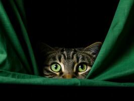 adorable kitten peeking out from behind a curtain AI Generative photo
