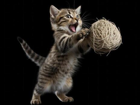 mischievous kitten playfully swatting at a dangling toy AI Generative photo