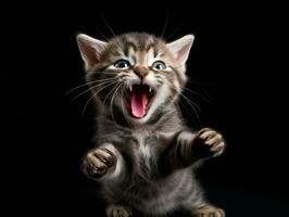 mischievous kitten playfully swatting at a dangling toy AI Generative photo